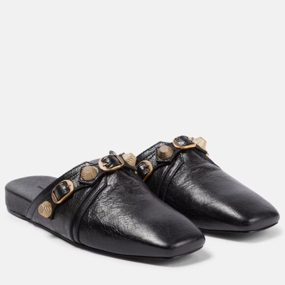 NWOB Balenciaga Studded Flats Mules Slip Ons Slides Black Cozy Cagole 37 - Picture 1 of 10